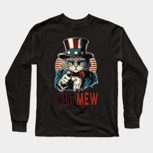 I Want Mew - Patriotic American Pride Cat Long Sleeve T-Shirt
